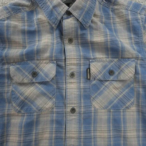 Harley Davidson Shirt Mens Medium Blue Plaid Graphic Motorcycle Biker Mechanic - Picture 3 of 10